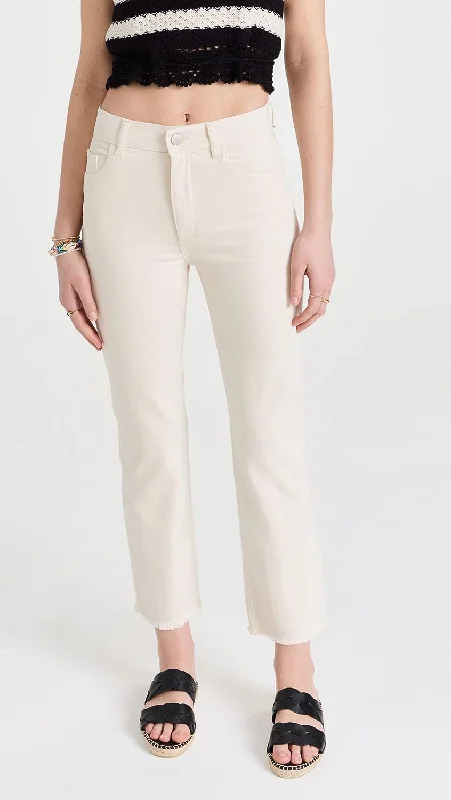 Casual tight trousers for women with comfy waistband and minimalistic style -DL1961 Women Patti Straight High Rise Ankle Jeans Ecru Off White Pants