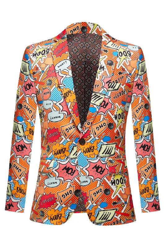 Blazers for effortless chic stay easy -Orange Notched Lapel Graffiti Men's Blazer