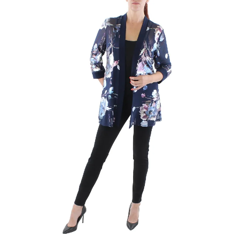 Blazers with contrast linings surprise stylishly -R&M Richards Womens Petites Mesh Foiled Open-Front Blazer