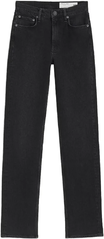 Sleek tight trousers for men with black color and slim, sharp cut -Rag & Bone Women Harlow Worn Black Full-Length Jeans