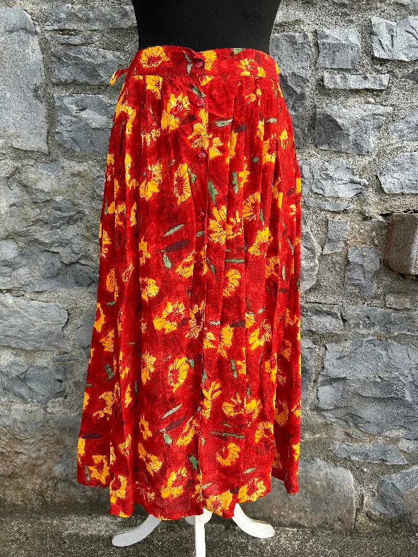 Hippie Dresses with Beads -90s flowers red skirt uk 10