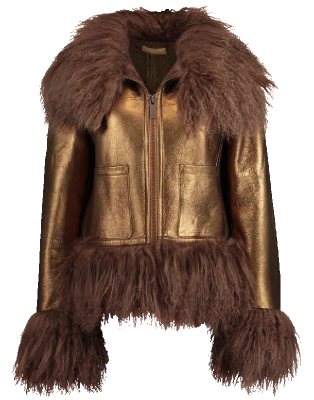 Metallic Shearling Bomber Jacket