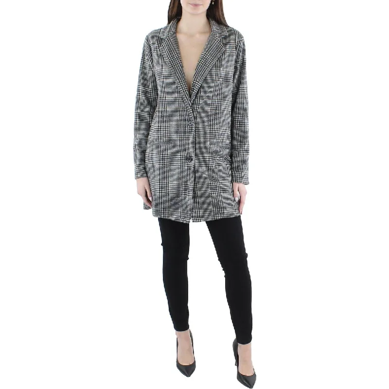 Blazers featuring tweed textures bring sophistication -City Studios Womens Juniors Woven Plaid Two-Button Blazer