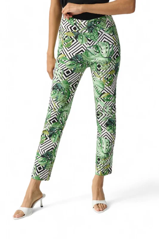 Leather tight trousers for women with edgy design and fashion-forward style -Palm Print Capris Pant In Vanilla/multi