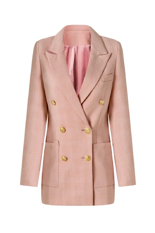 Blazers in camel tones feel warm -Pink Notched Lapel Double Breasted Women's Blazer