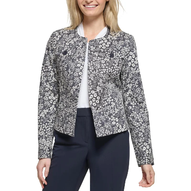 Blazers featuring chambray fabrics are casual -Tommy Hilfiger Womens Ditsy Floral Print Cotton Open-Front Blazer