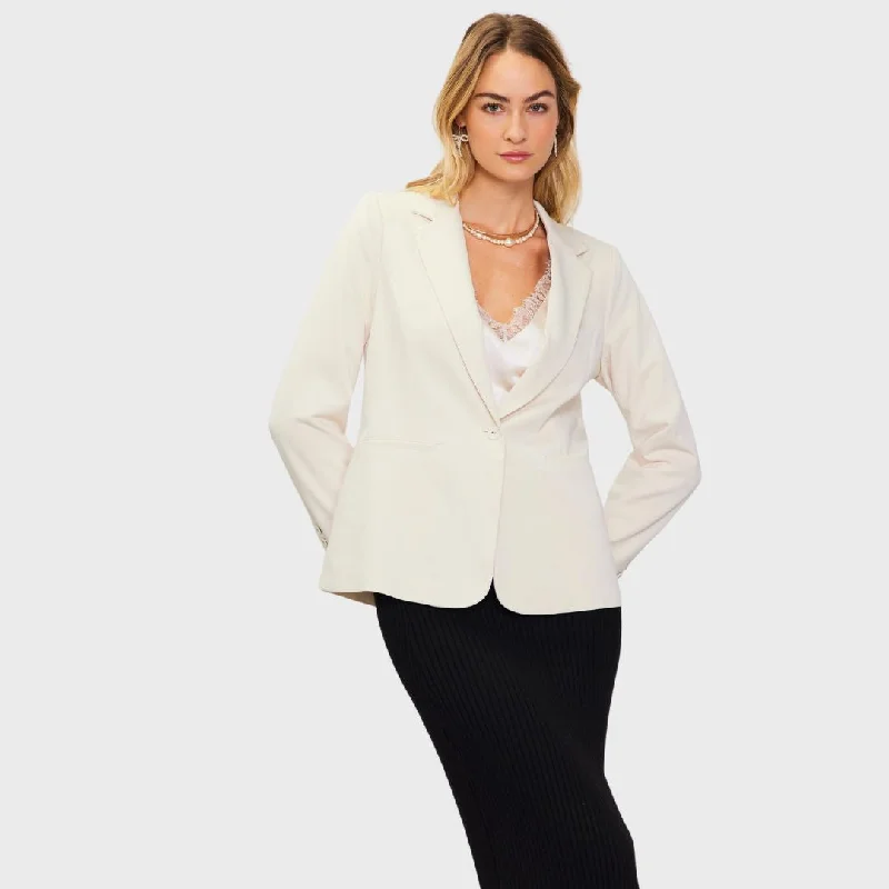 Cotton blazers for everyday wear stay comfy -Tailored Single Button Blazer (Cream)