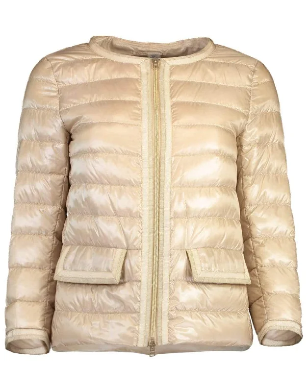 Light Sand Classic Grosgrain Trim Down Puffer Jacket