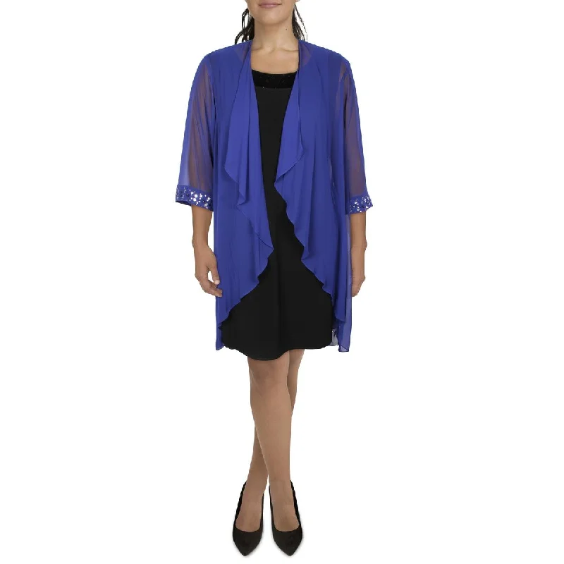 Blazers featuring suede finishes feel plush -SLNY Womens Plus Sheer Drapey Duster Blazer