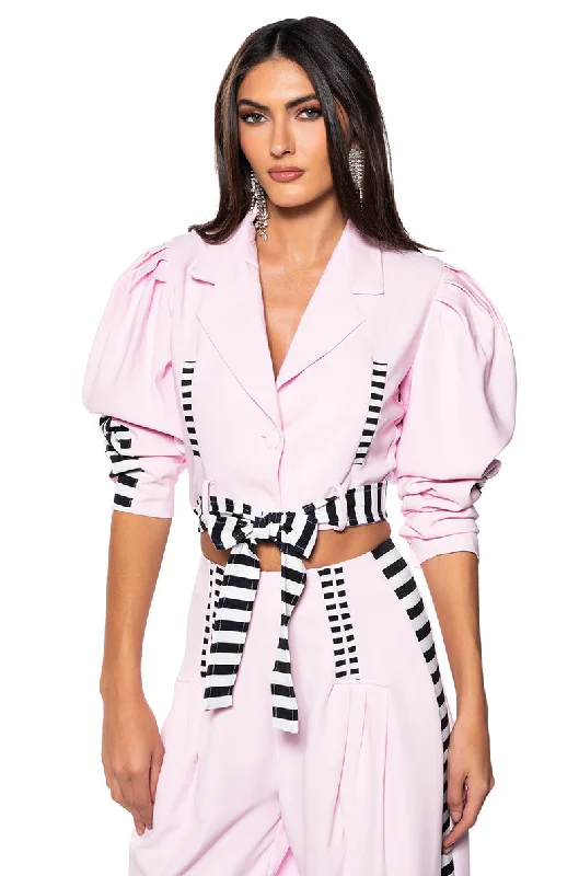 Blazers featuring poplin fabrics stay crisp -HOT GIRL STRIPED CROP BLAZER