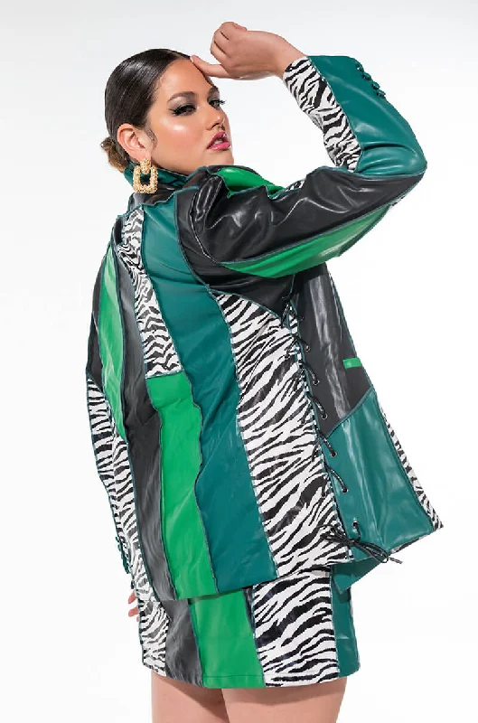 Blazers with breathable fabrics suit heat -PLUS MANCHESTER COLORBLOCK ZEBRA BLAZER GREEN MULTI