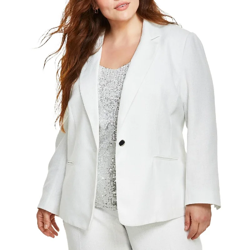 Stylish blazers for women elevate office fashion effortlessly -Anne Klein Womens Plus Metallic Suit Separate One-Button Blazer