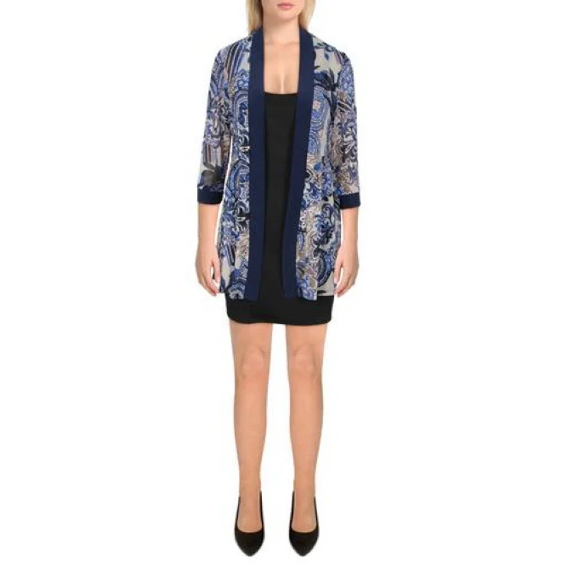 Blazers with long lengths elongate silhouettes -R&M Richards Womens Mesh Printed Duster Blazer